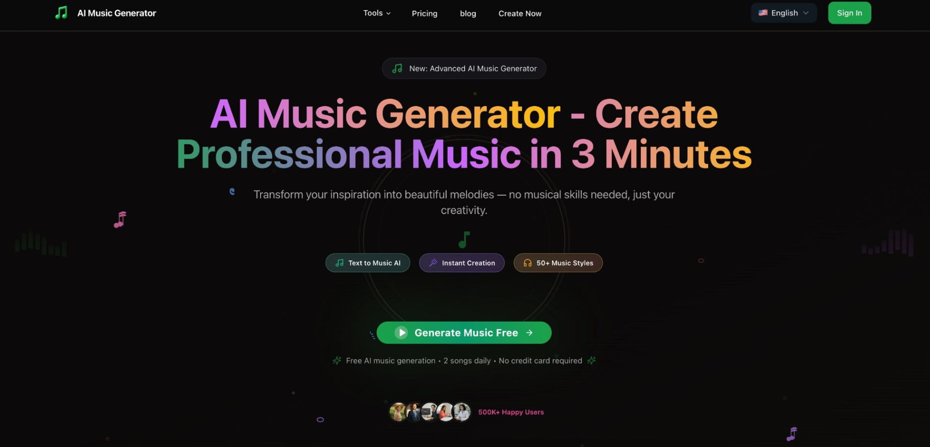 AI Music Generator screenshot and logo